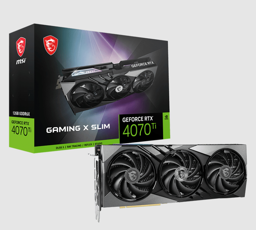  nVIDIA GeForce RTX 4070 Ti GAMING X SLIM 12G <br>Boost Mode: 2730 MHz, 1x HDMI/ 3x DP, Max Resolution: 7680 x 4320, 1x 16-Pin Connector, Recommended: 700W  
